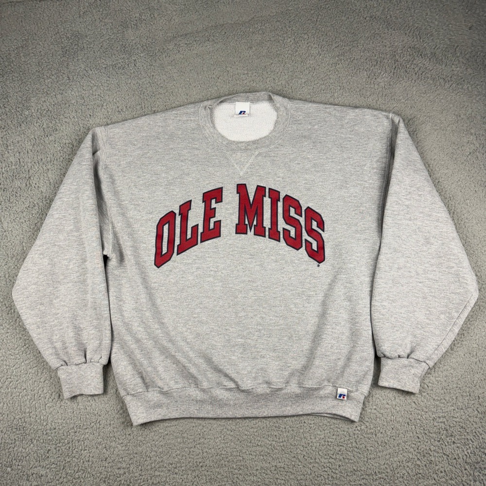 Vintage Ole Miss Rebels Sweatshirt Mens Large Gray Crewneck Pullover Russell